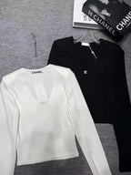 V-Neck Brushed Padded Shoulder Top