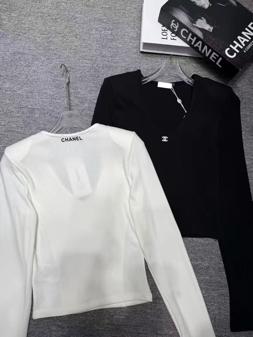 V-Neck Brushed Padded Shoulder Top