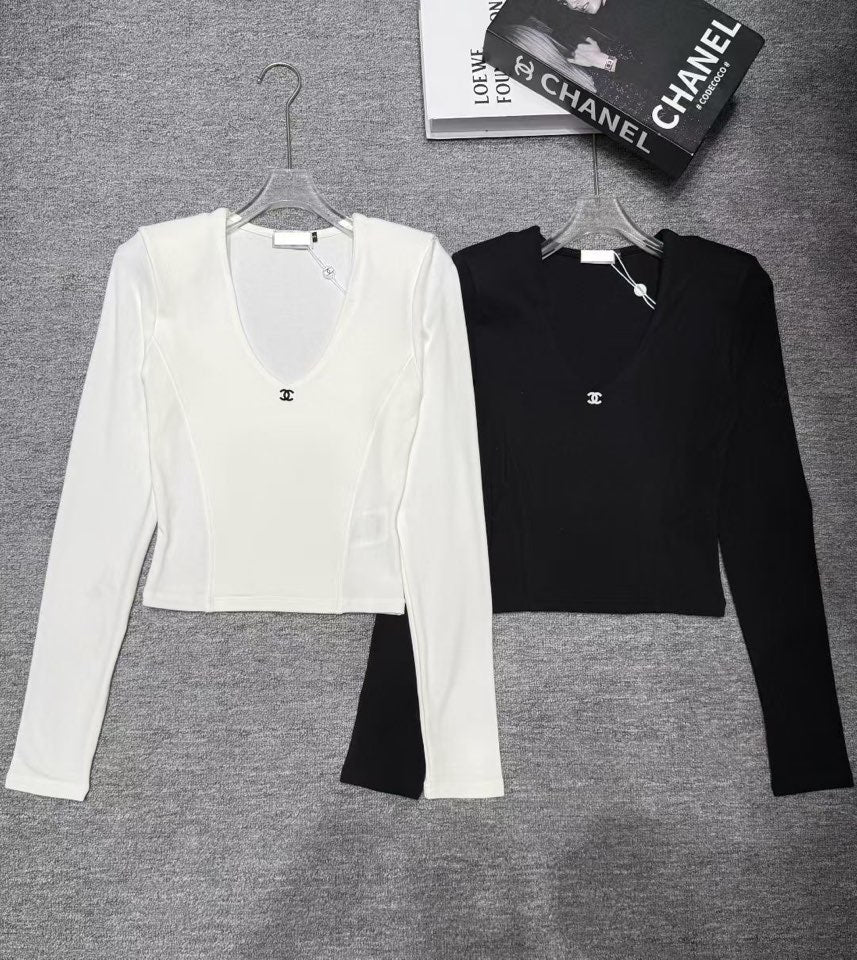 V-Neck Brushed Padded Shoulder Top