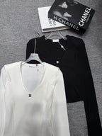 V-Neck Brushed Padded Shoulder Top