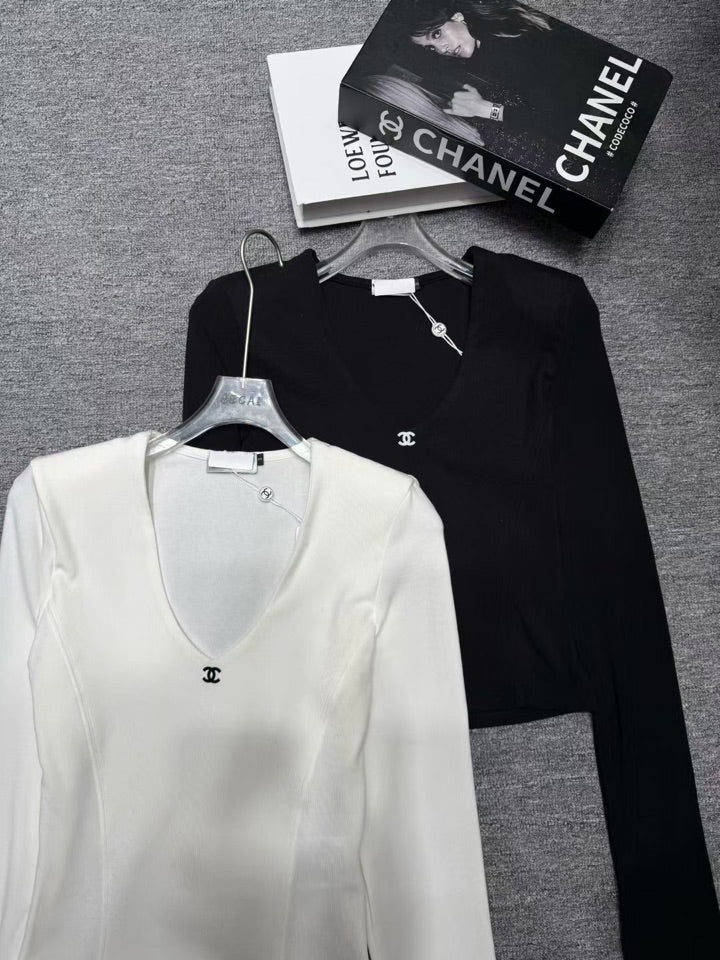 V-Neck Brushed Padded Shoulder Top