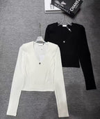 V-Neck Brushed Padded Shoulder Top
