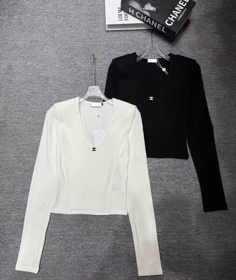 V-Neck Brushed Padded Shoulder Top