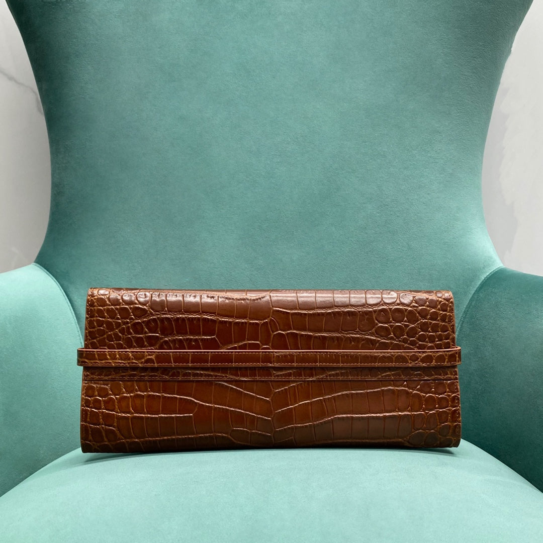 Y Crocodile-Embossed Clutch Bag (Premium quality)