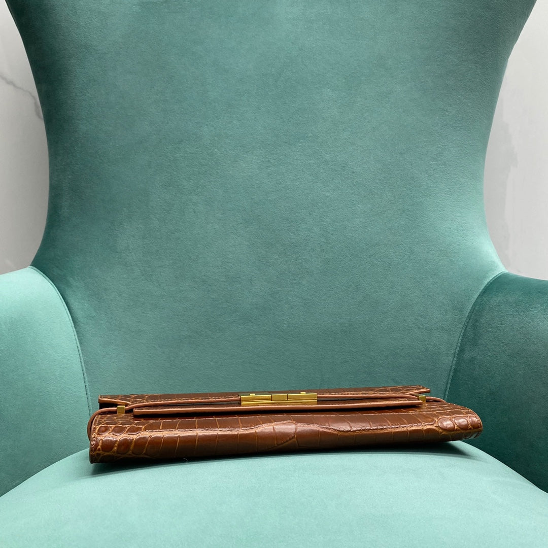 Y Crocodile-Embossed Clutch Bag (Premium quality)