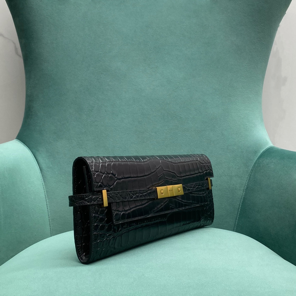 Y Crocodile-Embossed Clutch Bag (Premium quality)