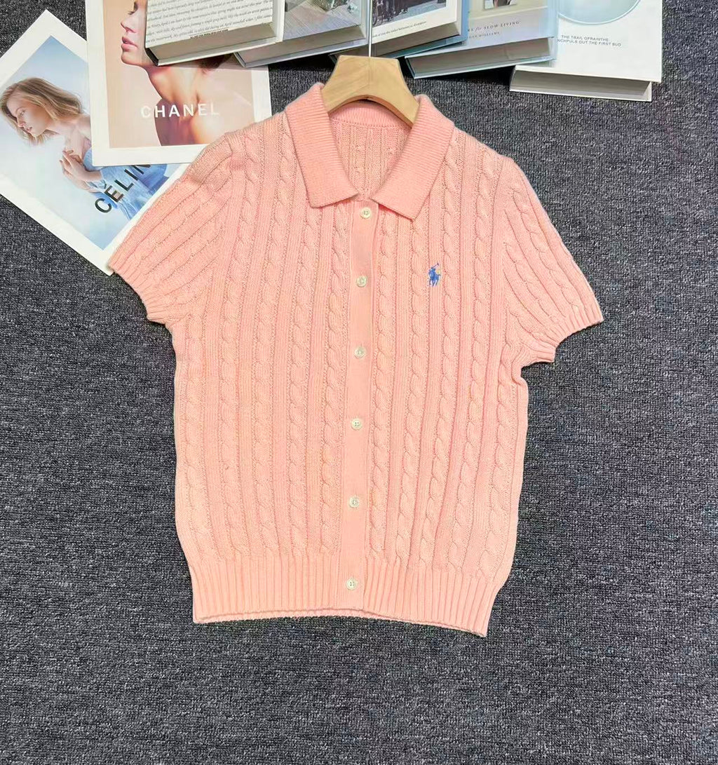 🐴 Cable-Knit Logo Polo Shirt