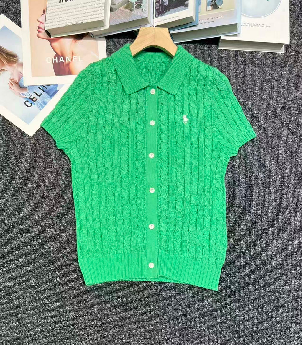 🐴 Cable-Knit Logo Polo Shirt