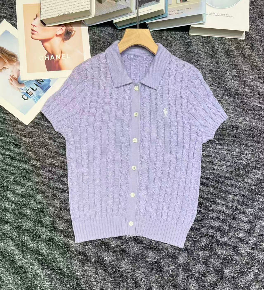 🐴 Cable-Knit Logo Polo Shirt