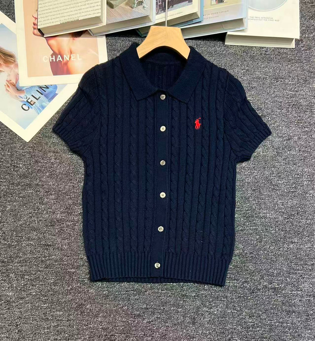 🐴 Cable-Knit Logo Polo Shirt