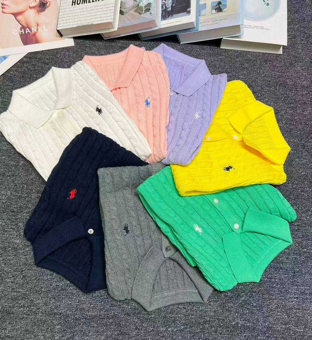🐴 Cable-Knit Logo Polo Shirt