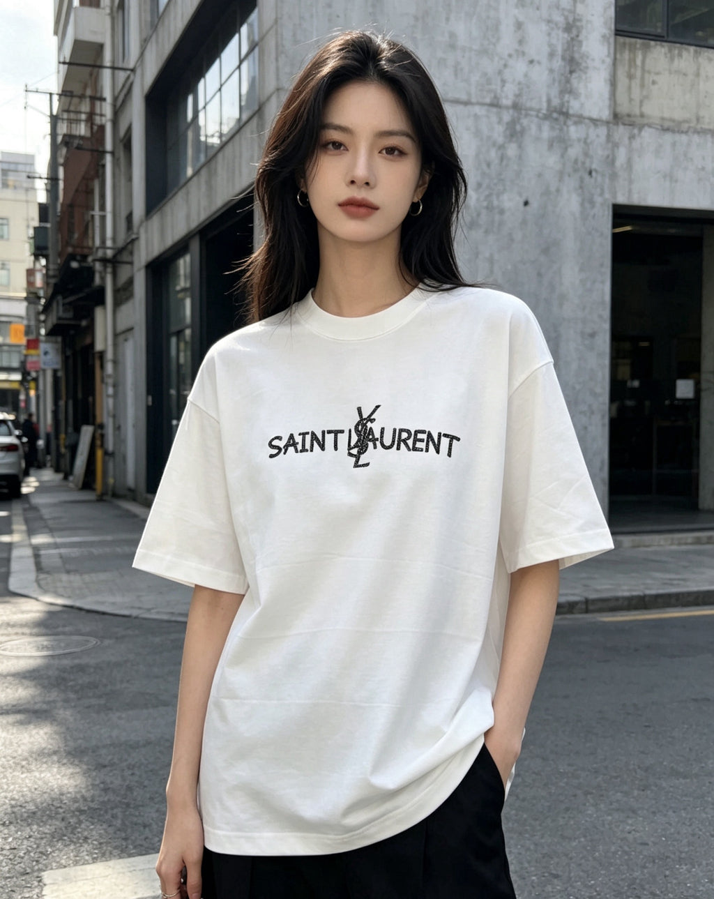 Cracked Print Cotton Tee | Black & White