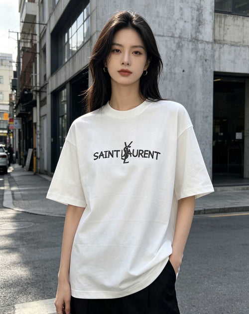 Cracked Print Cotton Tee | Black & White