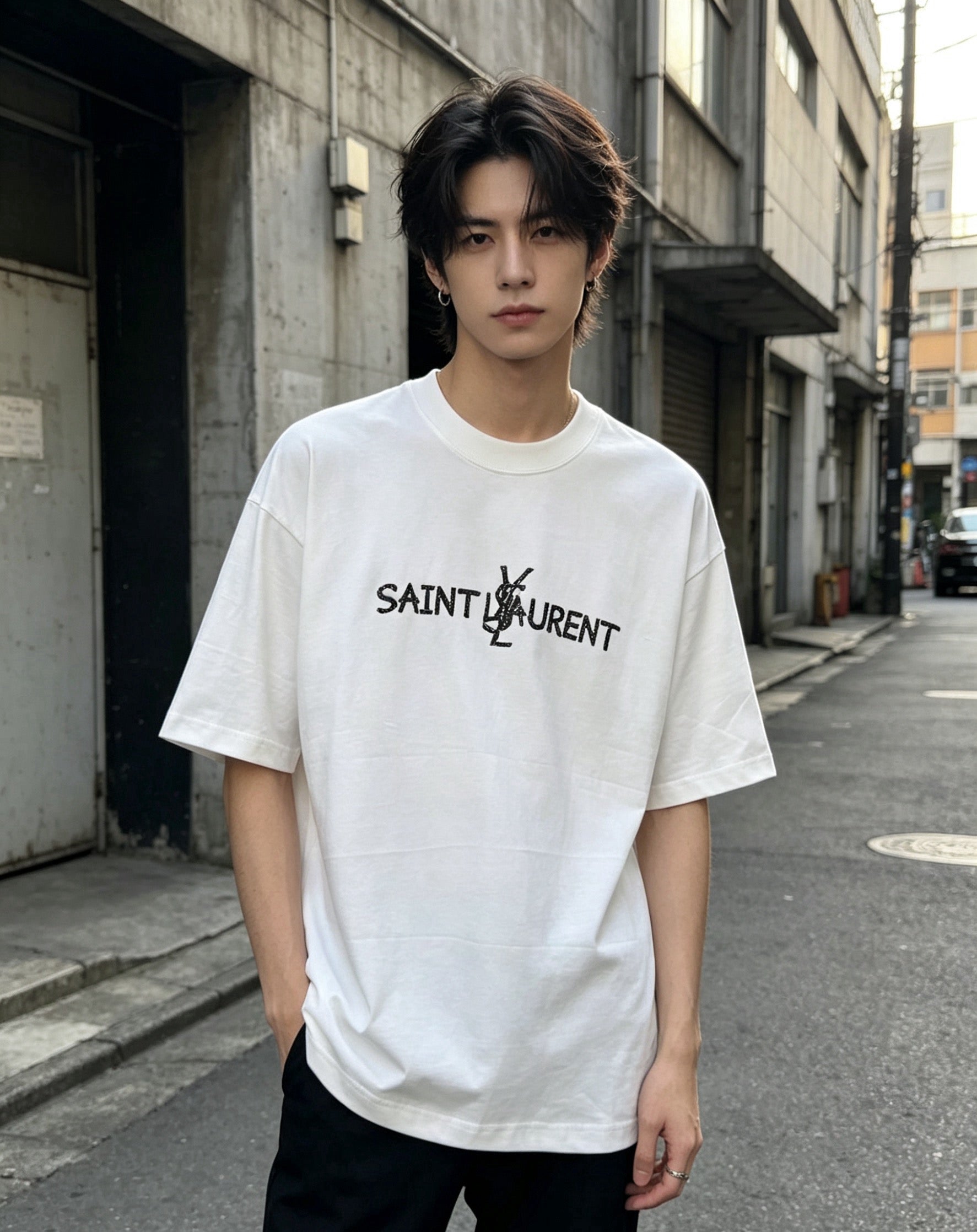 Cracked Print Cotton Tee | Black & White