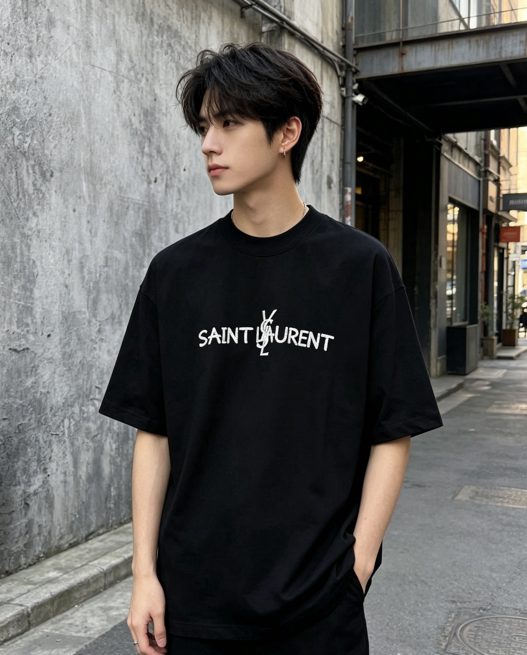 Cracked Print Cotton Tee | Black & White