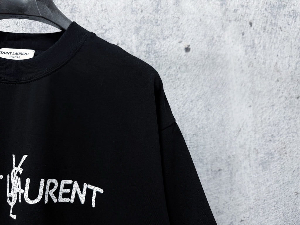Cracked Print Cotton Tee | Black & White