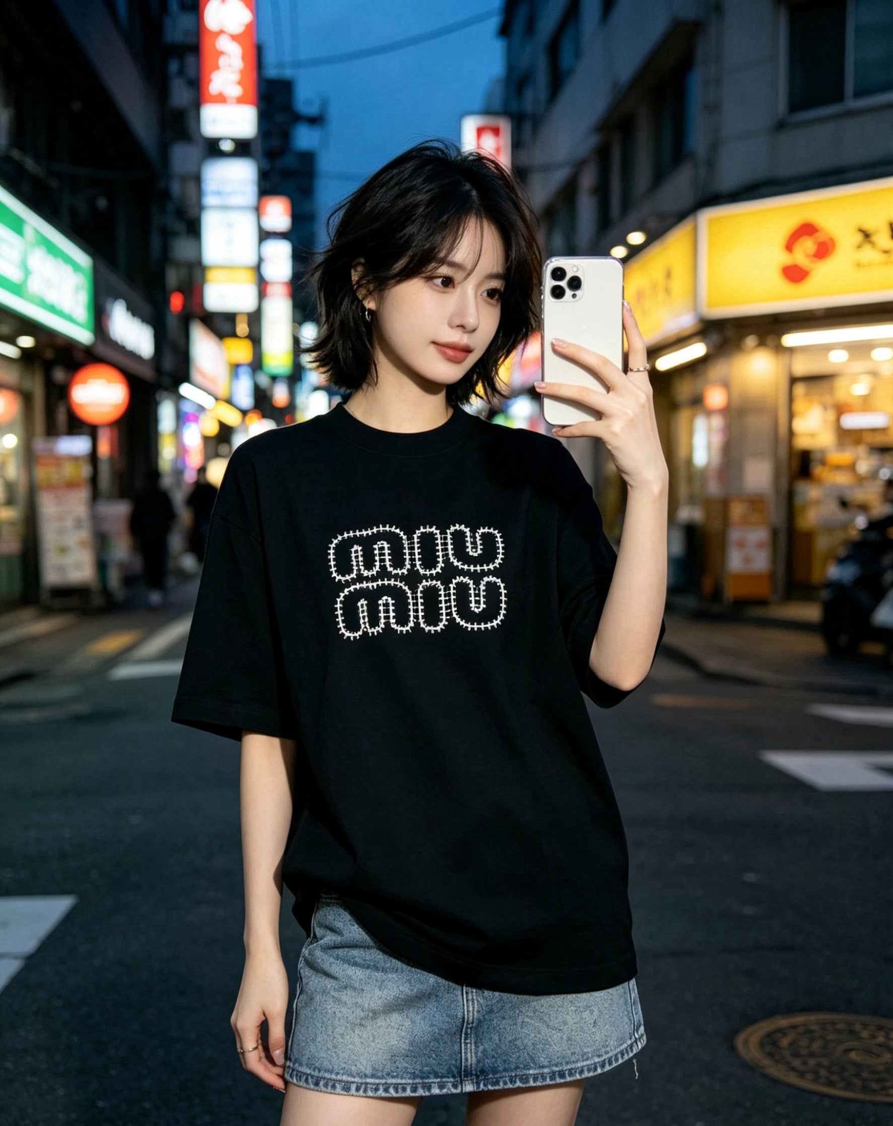 Flocked Letter Logo Tee | Black & White
