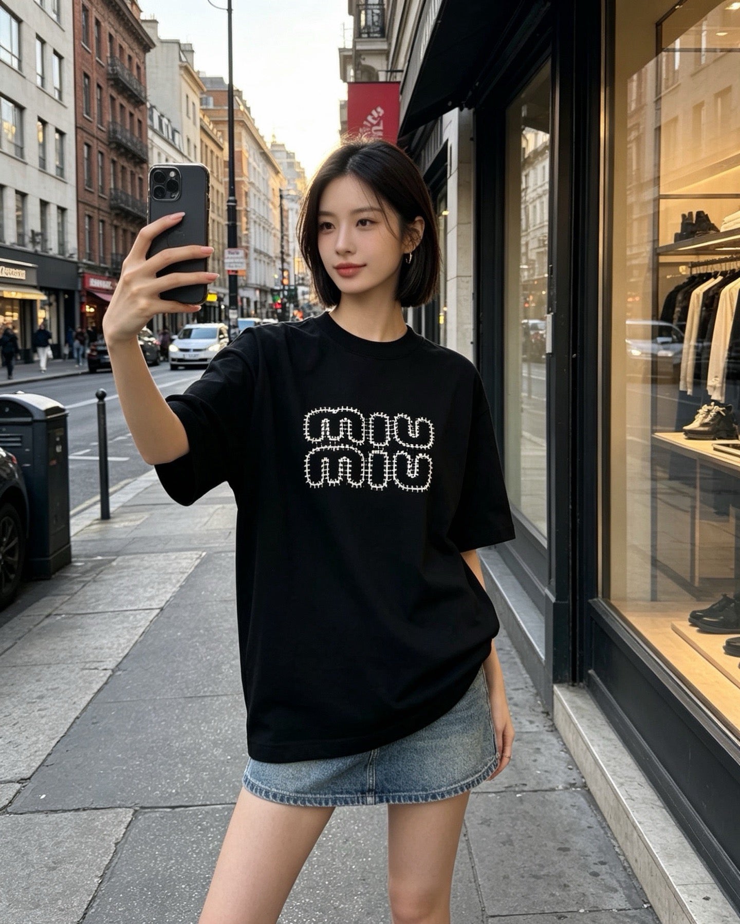 Flocked Letter Logo Tee | Black & White