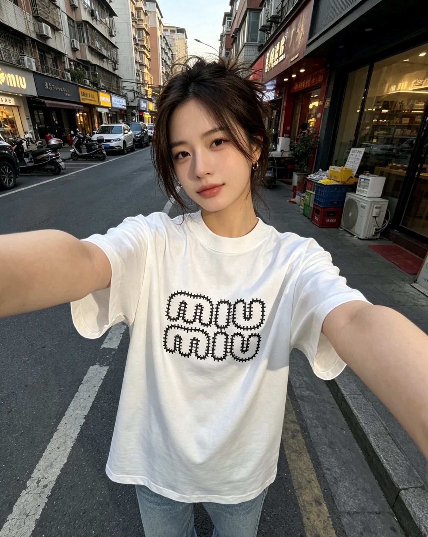 Flocked Letter Logo Tee | Black & White