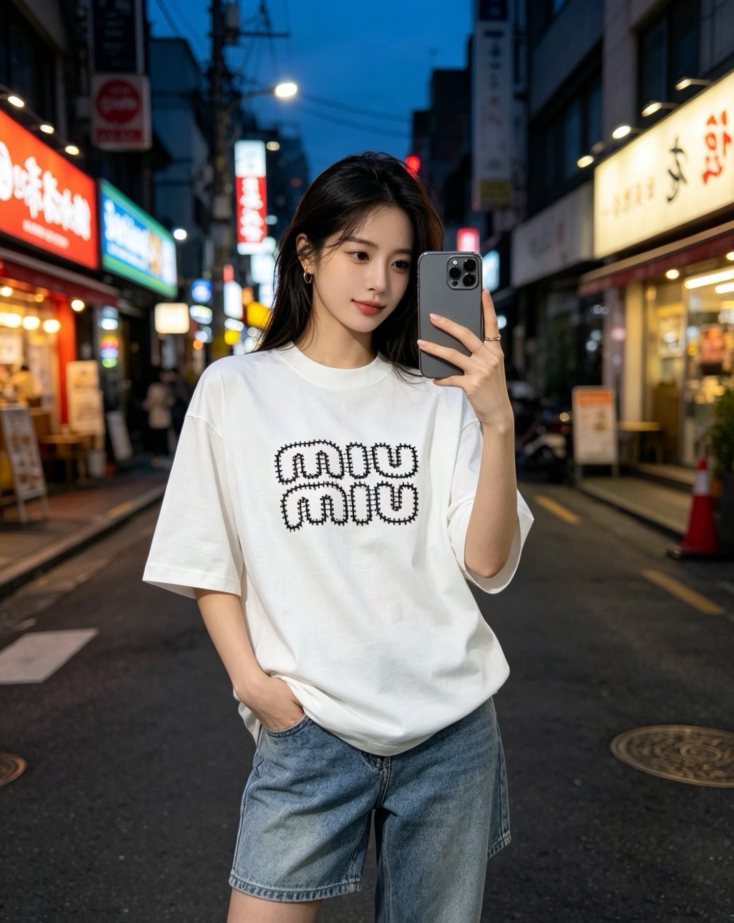 Flocked Letter Logo Tee | Black & White