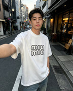 Flocked Letter Logo Tee | Black & White