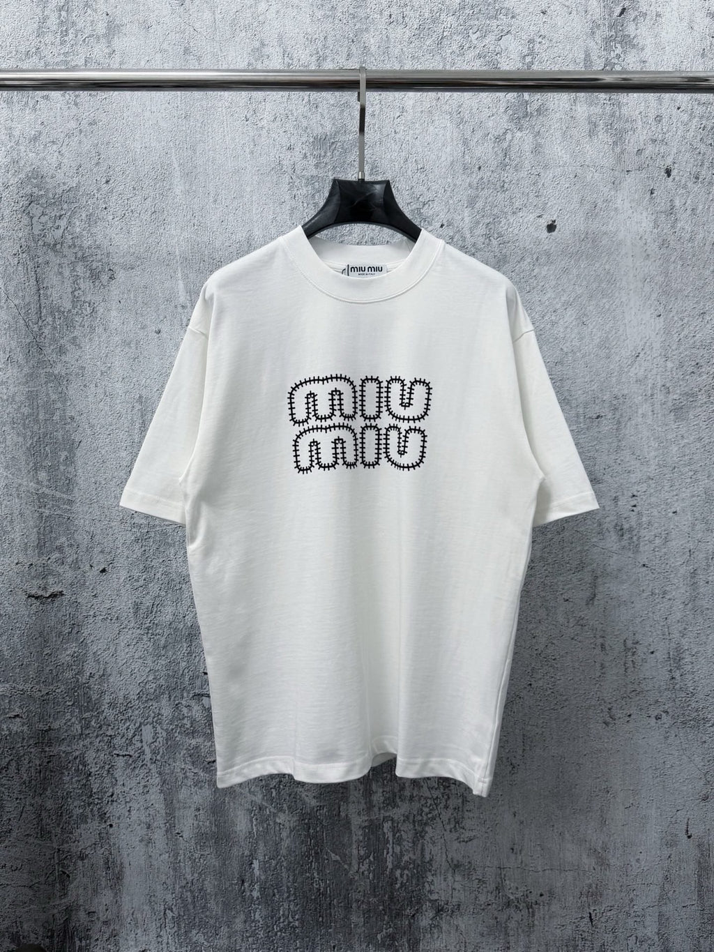 Flocked Letter Logo Tee | Black & White