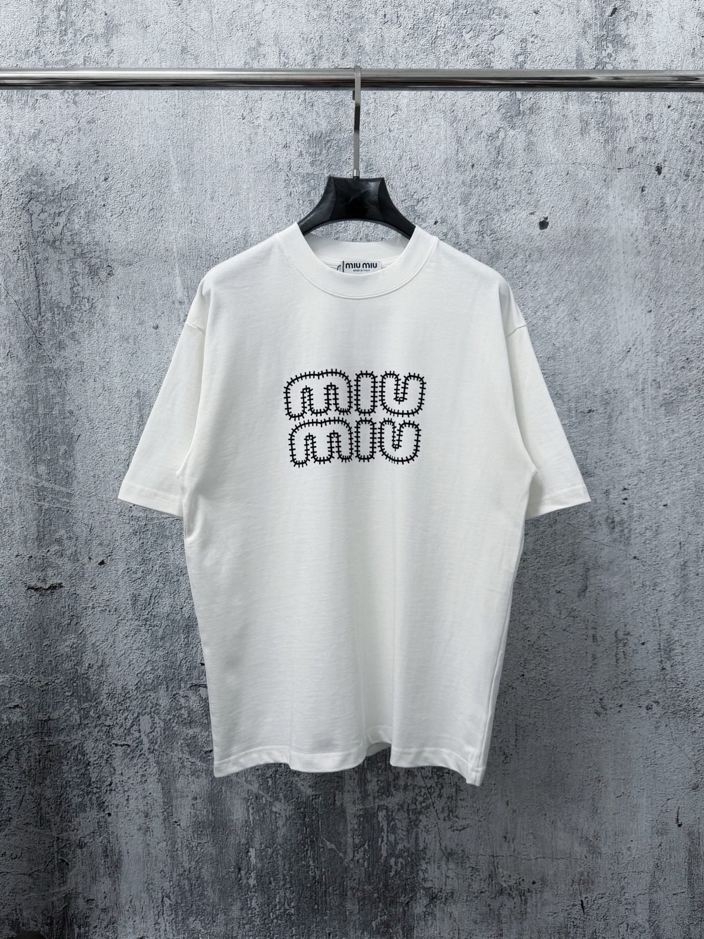 Flocked Letter Logo Tee | Black & White