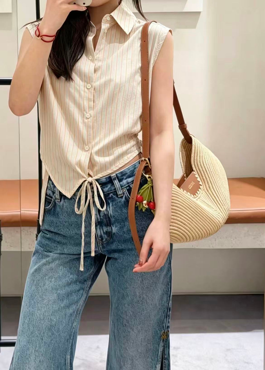Stripe Sleeveless Shirt | Embroidered Logo