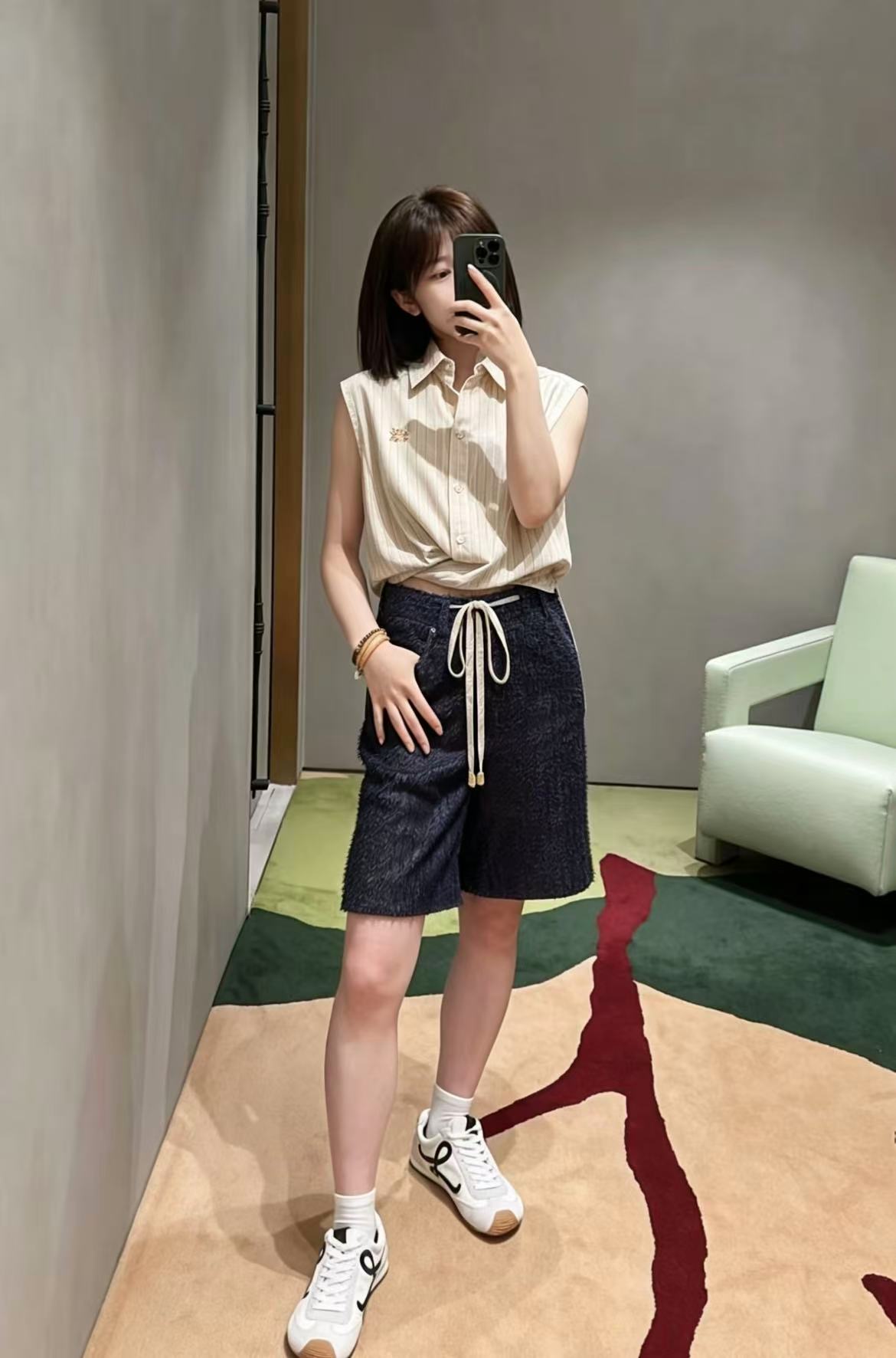 Stripe Sleeveless Shirt | Embroidered Logo
