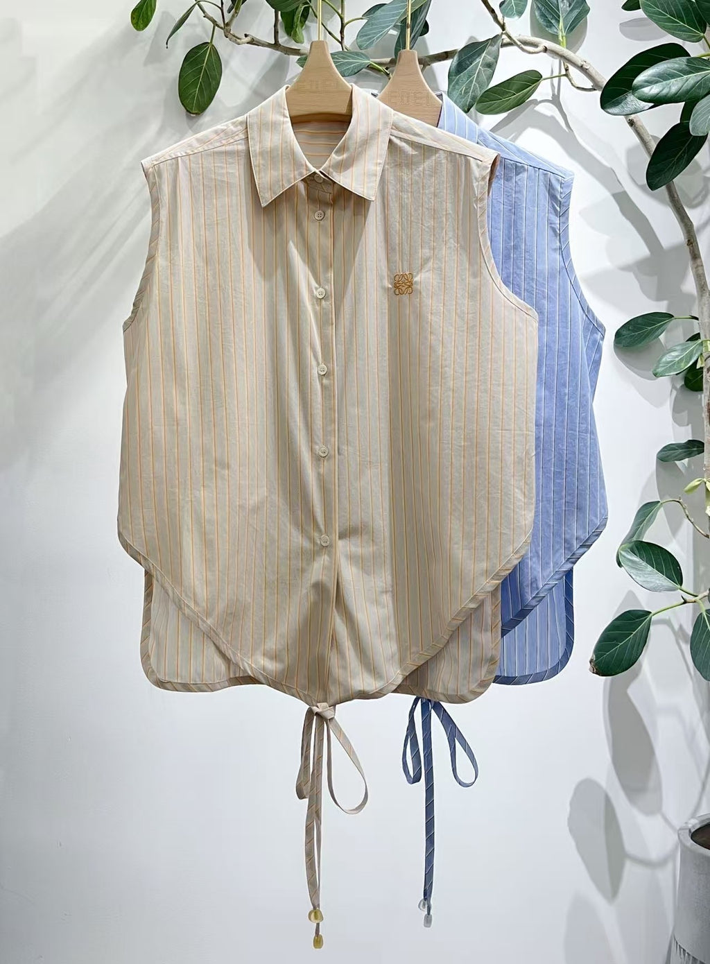 Stripe Sleeveless Shirt | Embroidered Logo