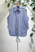 Stripe Sleeveless Shirt | Embroidered Logo