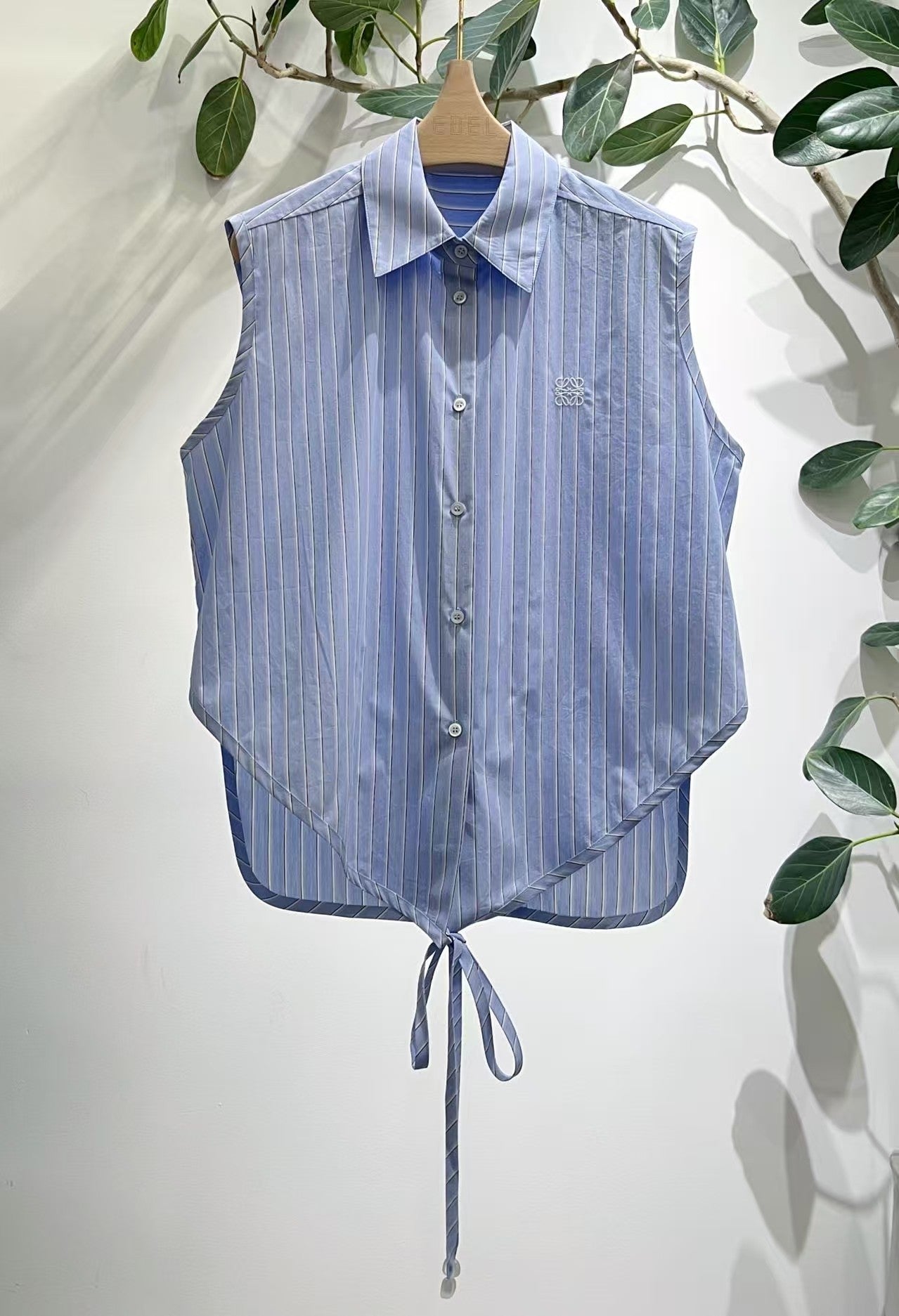 Stripe Sleeveless Shirt | Embroidered Logo