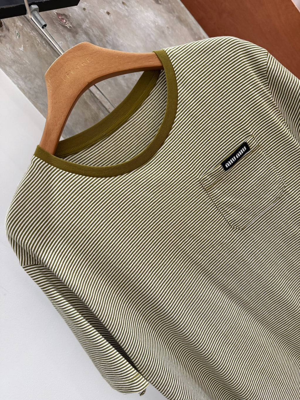 Stripe Crew Neck Tee | Olive Green