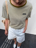 Stripe Crew Neck Tee | Olive Green