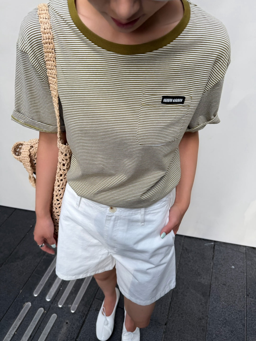Stripe Crew Neck Tee | Olive Green