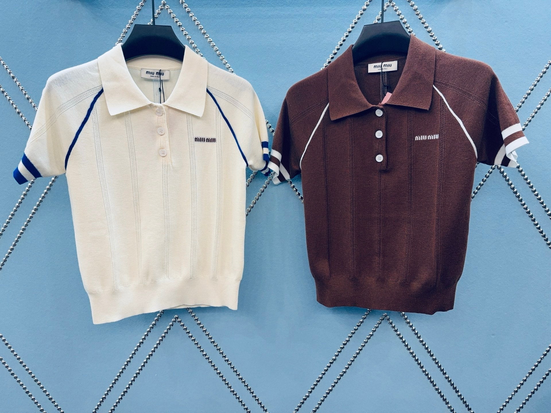 Contrast Stripe Ice Silk Polo Knit Top