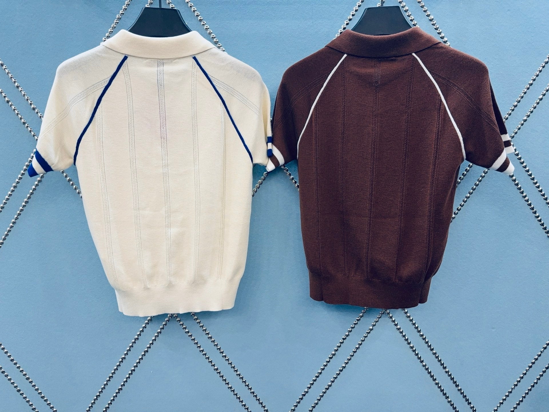 Contrast Stripe Ice Silk Polo Knit Top