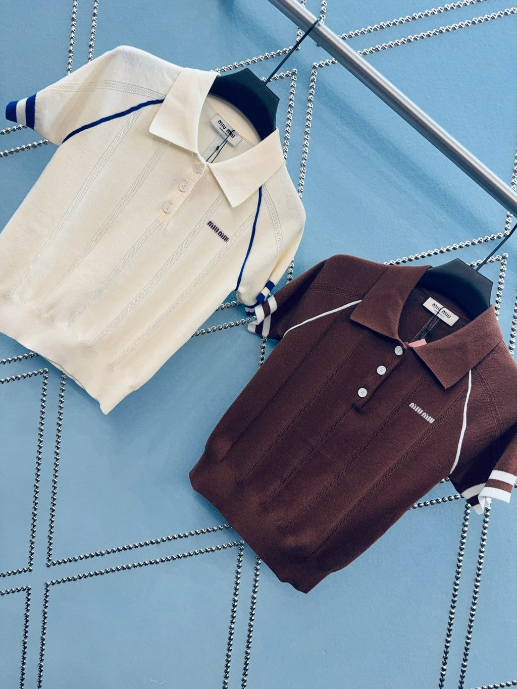 Contrast Stripe Ice Silk Polo Knit Top