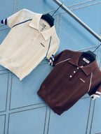 Contrast Stripe Ice Silk Polo Knit Top