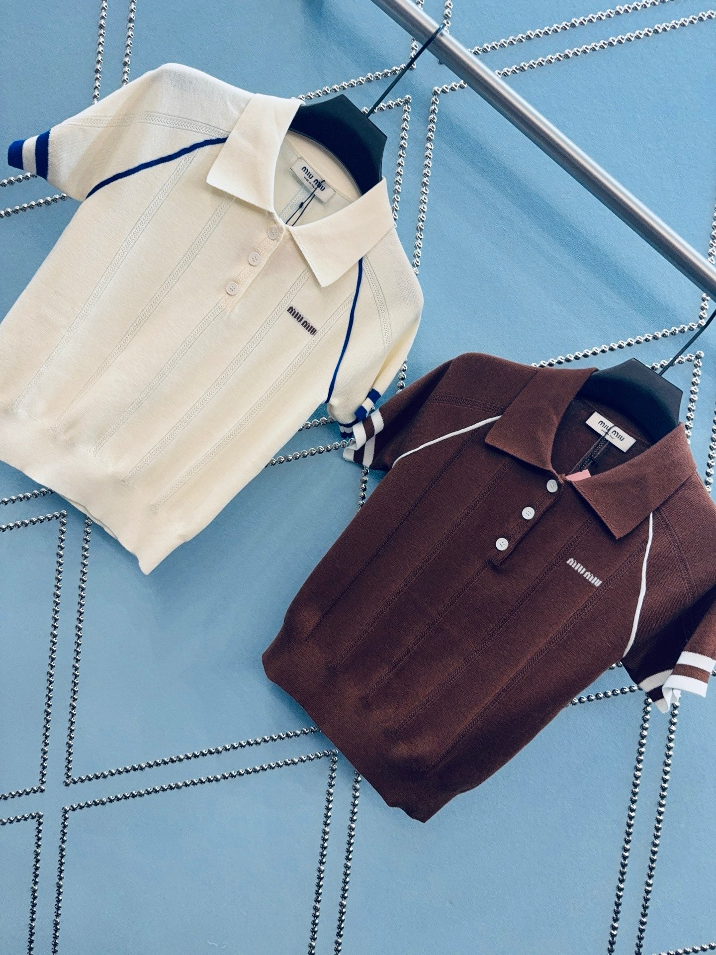 Contrast Stripe Ice Silk Polo Knit Top
