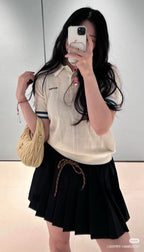 Contrast Stripe Ice Silk Polo Knit Top