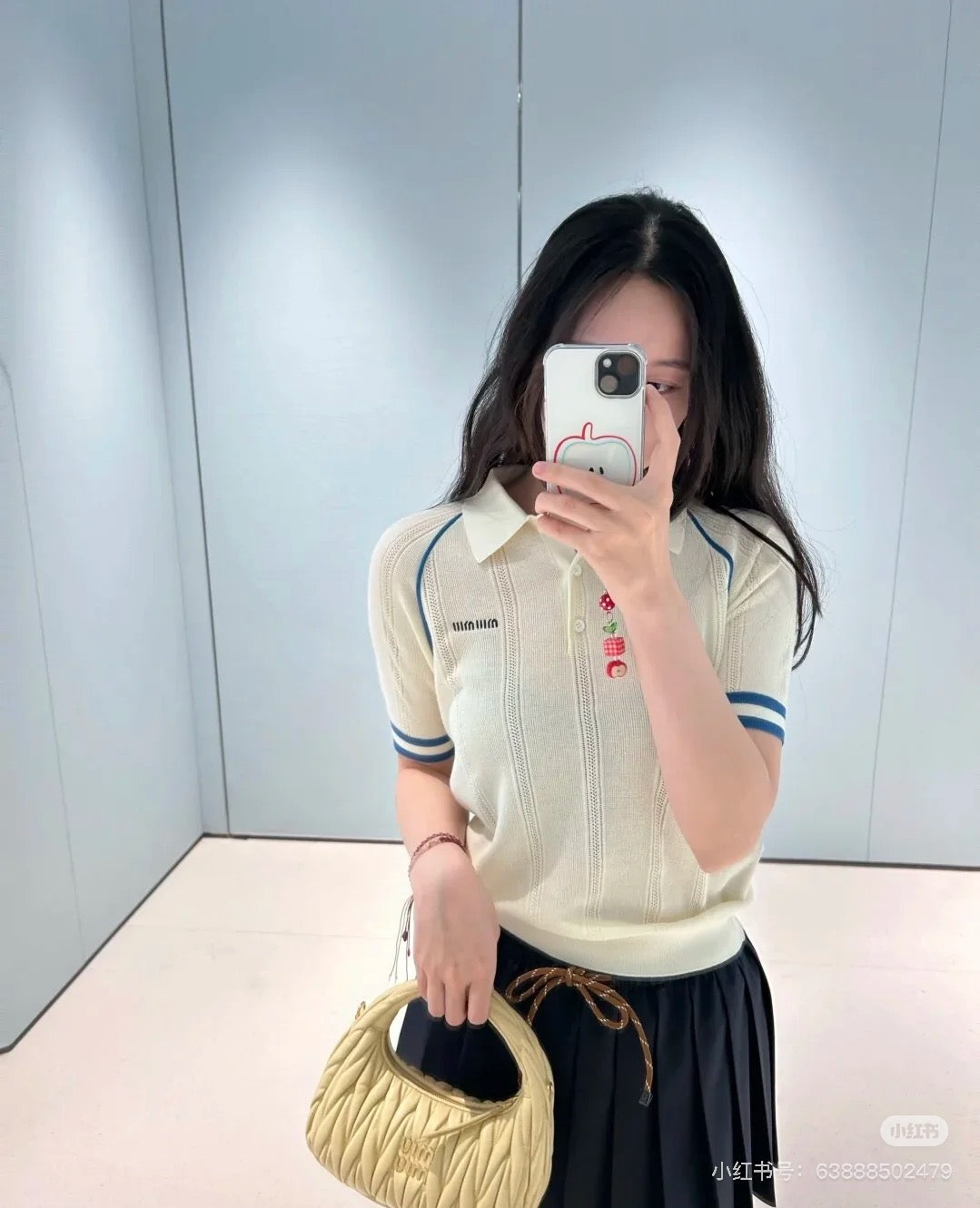 Contrast Stripe Ice Silk Polo Knit Top