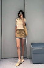 Contrast Stripe Ice Silk Polo Knit Top
