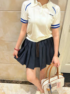 Contrast Stripe Ice Silk Polo Knit Top