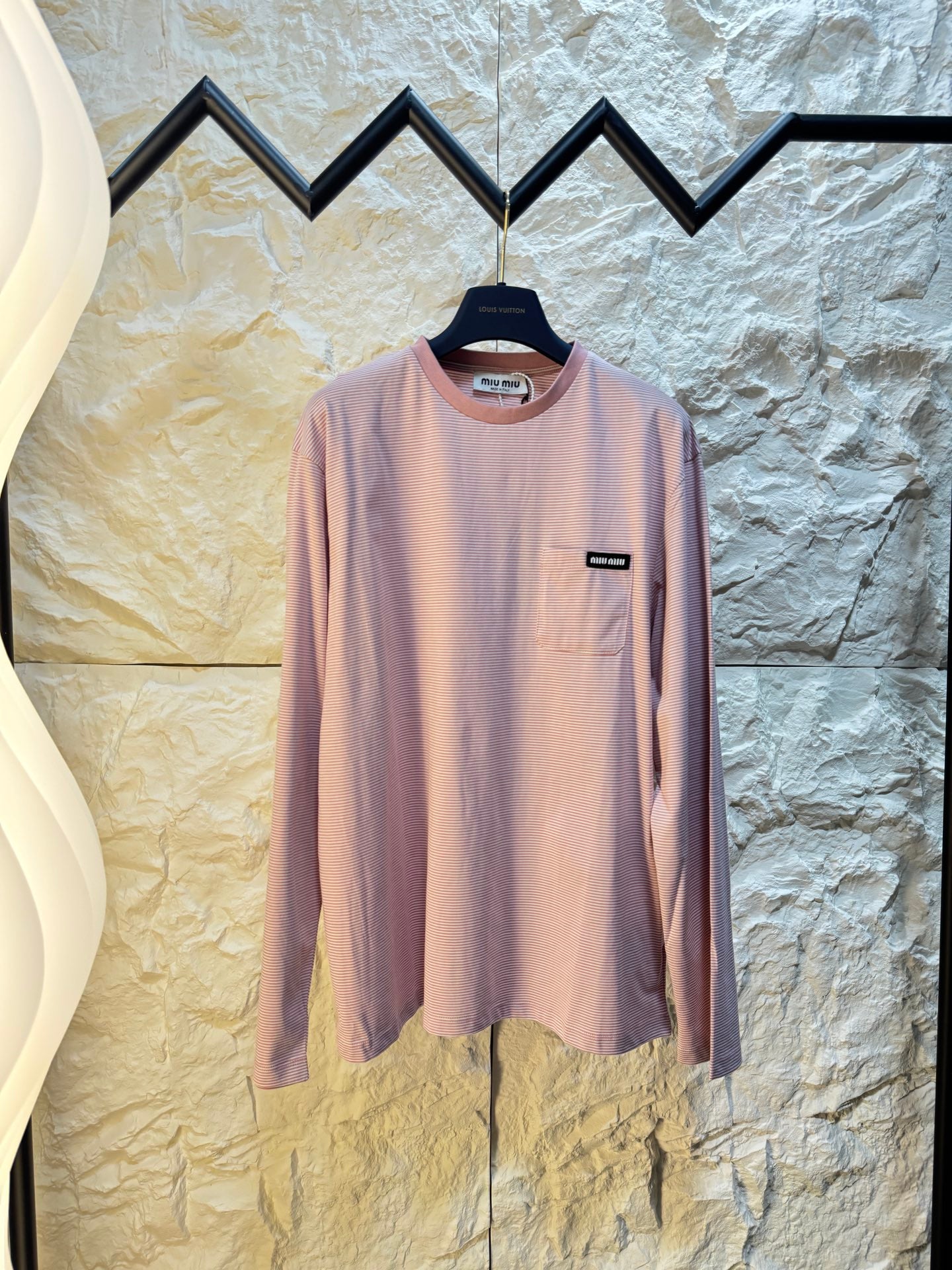 Fine Stripe Pocket Logo Long-Sleeve Tee