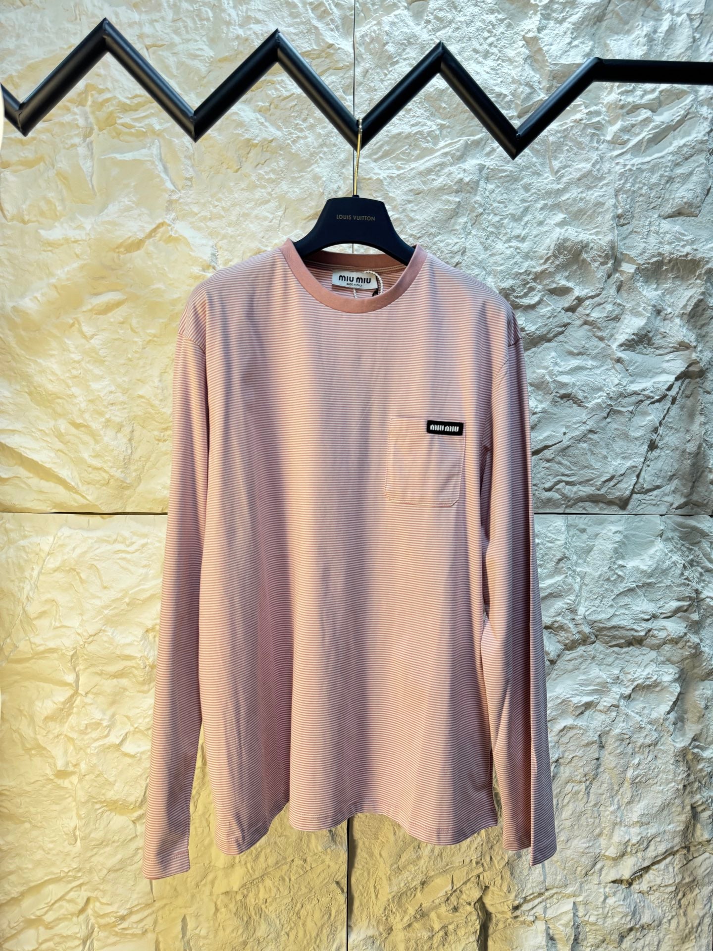 Fine Stripe Pocket Logo Long-Sleeve Tee