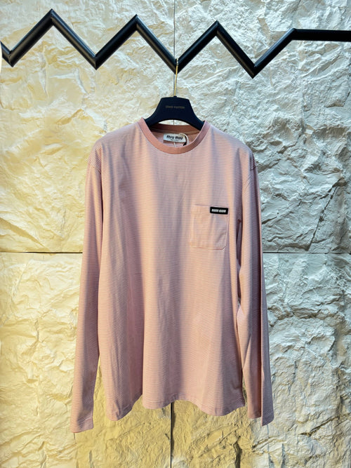 Fine Stripe Pocket Logo Long-Sleeve Tee