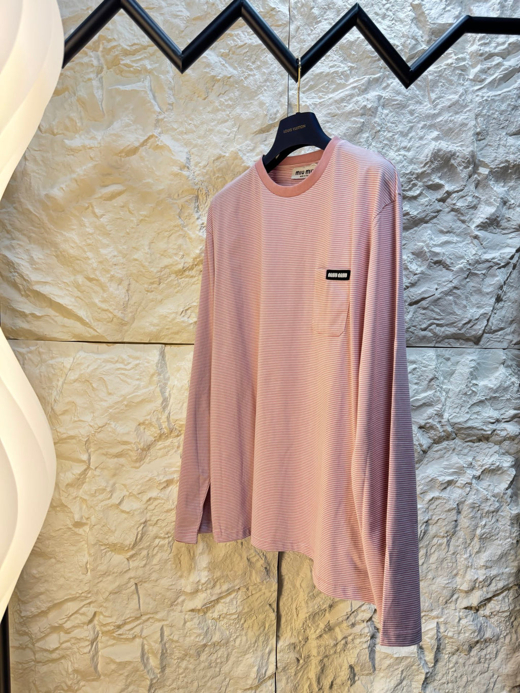 Fine Stripe Pocket Logo Long-Sleeve Tee