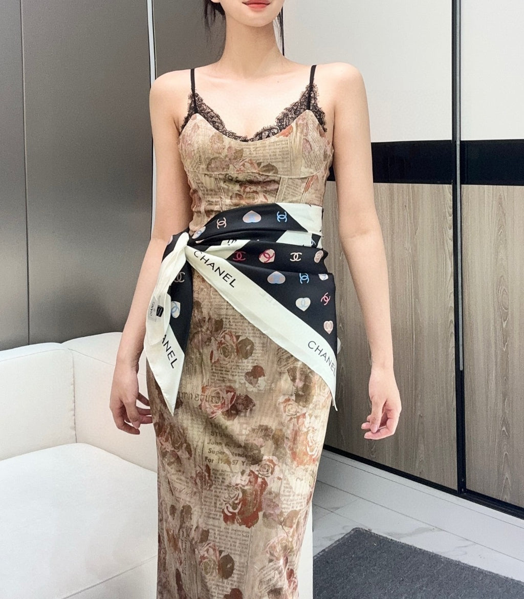 Bow Print Silk Square Scarf