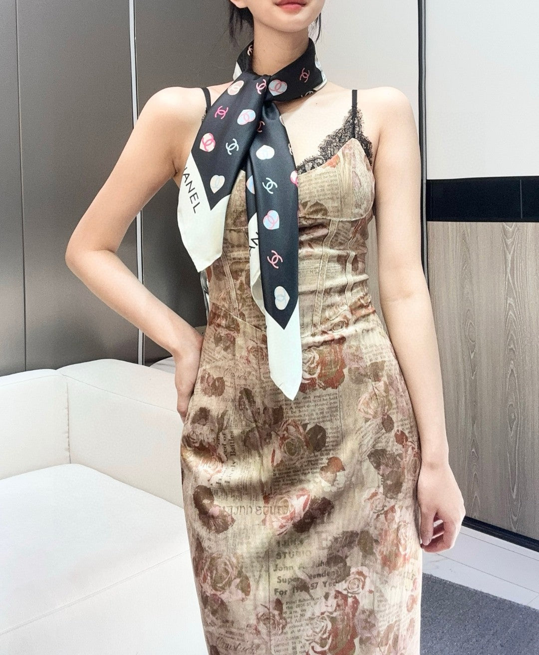 Bow Print Silk Square Scarf